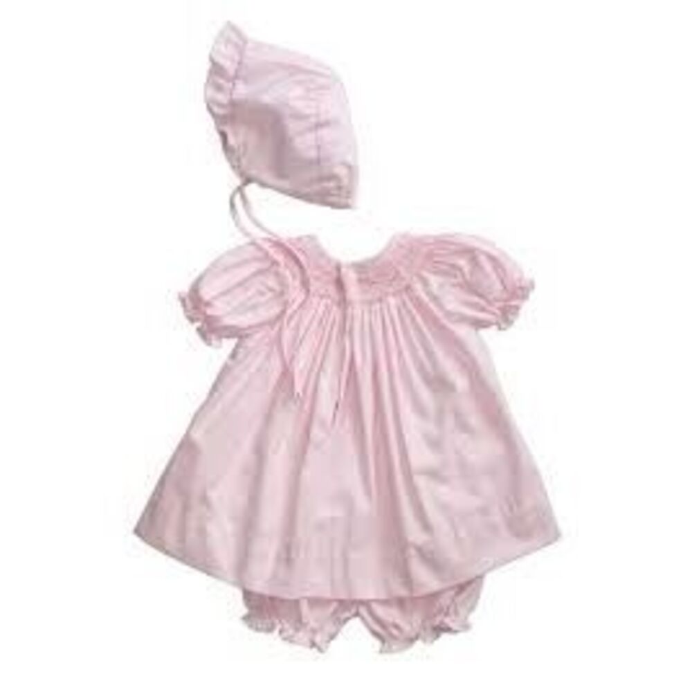Petit Ami Newborn Girl Dress 3PC Set Pastel Pink Micro Gingham Frilly Cutesy NWT